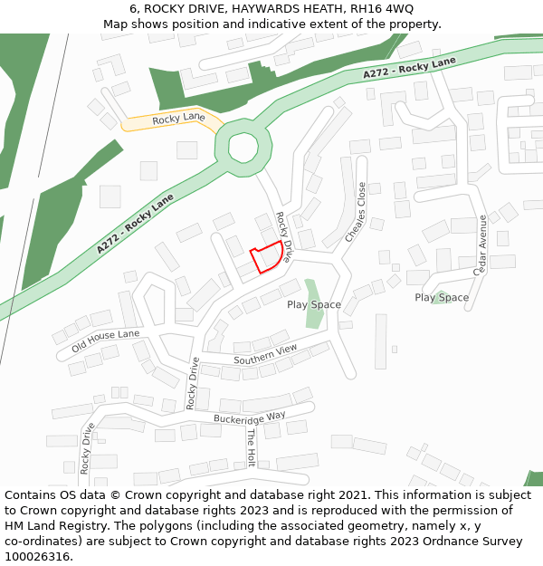 6, ROCKY DRIVE, HAYWARDS HEATH, RH16 4WQ: Location map and indicative extent of plot