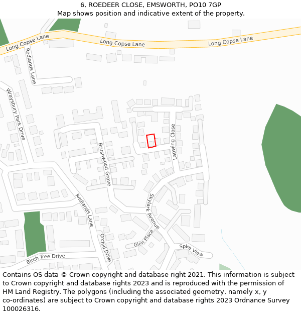 6, ROEDEER CLOSE, EMSWORTH, PO10 7GP: Location map and indicative extent of plot