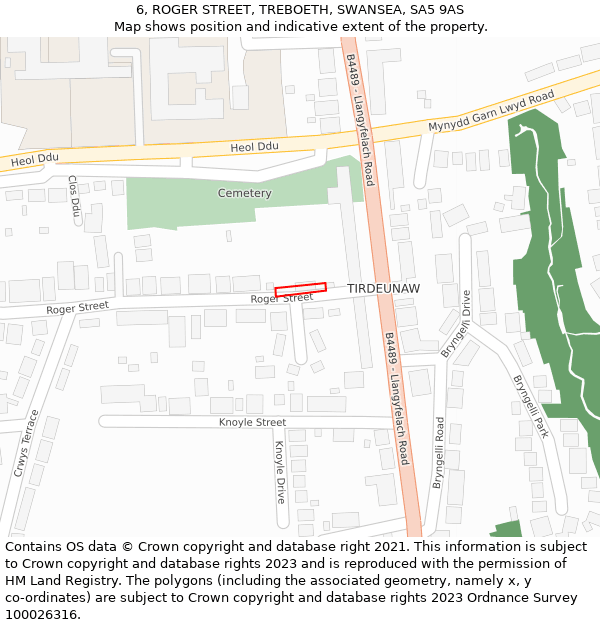 6, ROGER STREET, TREBOETH, SWANSEA, SA5 9AS: Location map and indicative extent of plot