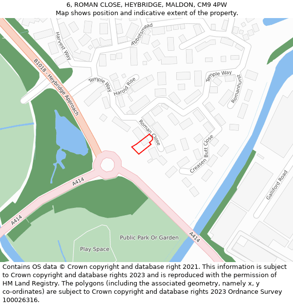 6, ROMAN CLOSE, HEYBRIDGE, MALDON, CM9 4PW: Location map and indicative extent of plot