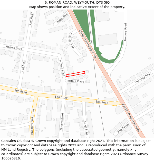 6, ROMAN ROAD, WEYMOUTH, DT3 5JQ: Location map and indicative extent of plot