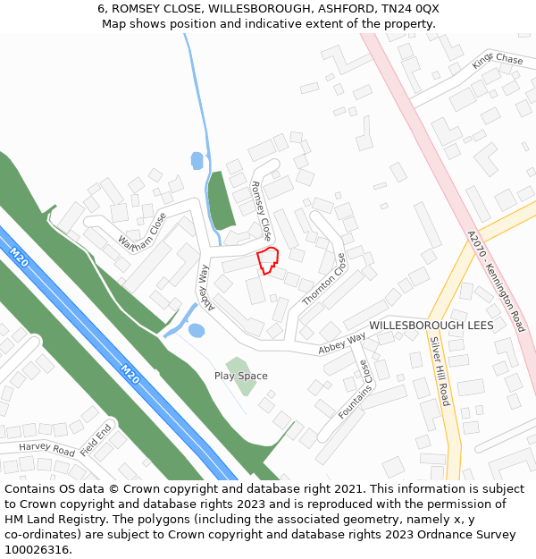 6, ROMSEY CLOSE, WILLESBOROUGH, ASHFORD, TN24 0QX: Location map and indicative extent of plot