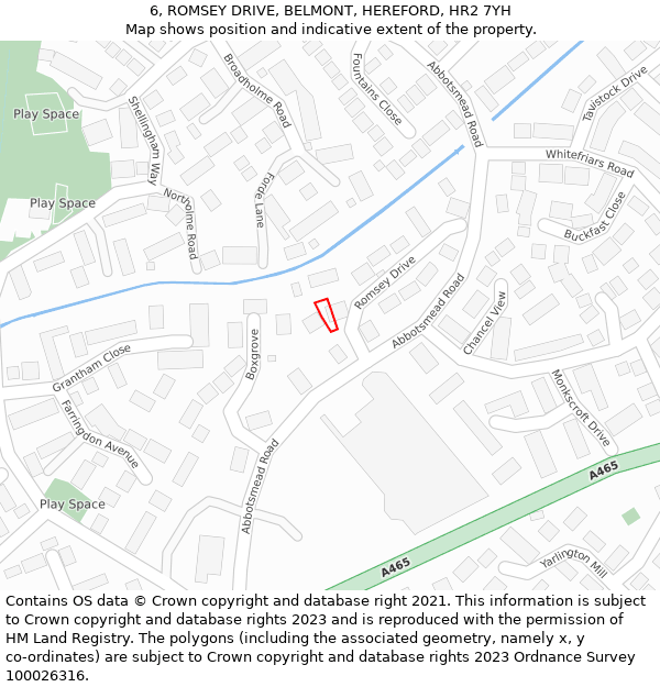 6, ROMSEY DRIVE, BELMONT, HEREFORD, HR2 7YH: Location map and indicative extent of plot