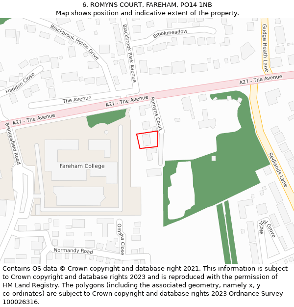 6, ROMYNS COURT, FAREHAM, PO14 1NB: Location map and indicative extent of plot