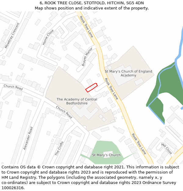 6, ROOK TREE CLOSE, STOTFOLD, HITCHIN, SG5 4DN: Location map and indicative extent of plot