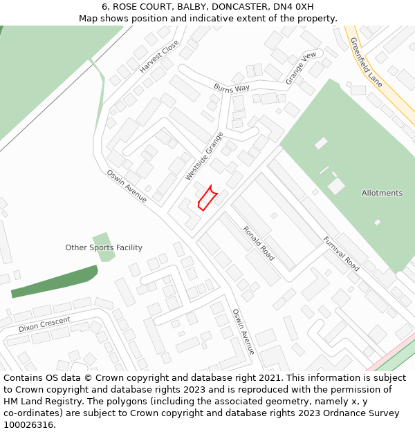 6, ROSE COURT, BALBY, DONCASTER, DN4 0XH: Location map and indicative extent of plot