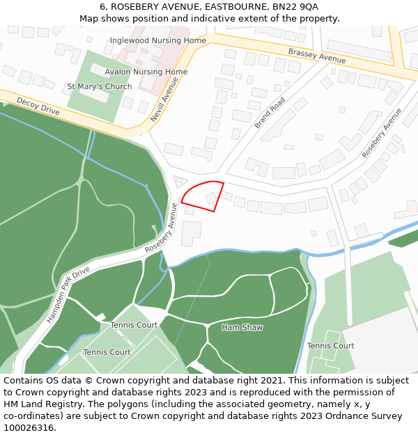 6, ROSEBERY AVENUE, EASTBOURNE, BN22 9QA: Location map and indicative extent of plot