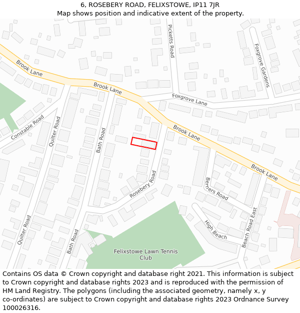 6, ROSEBERY ROAD, FELIXSTOWE, IP11 7JR: Location map and indicative extent of plot