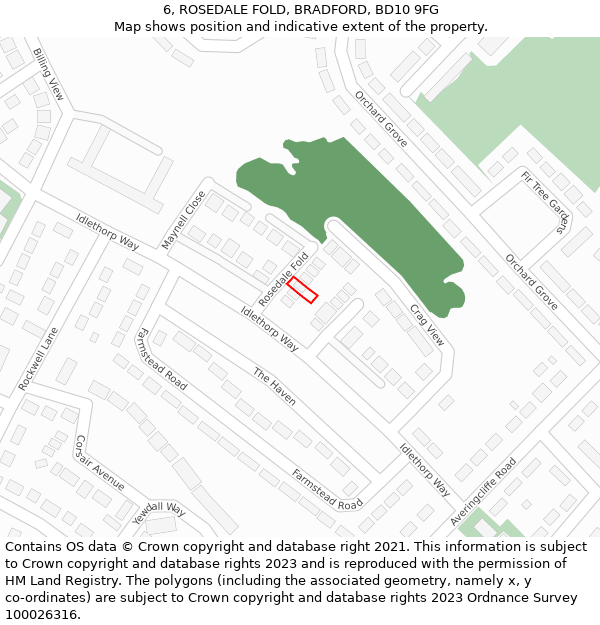 6, ROSEDALE FOLD, BRADFORD, BD10 9FG: Location map and indicative extent of plot