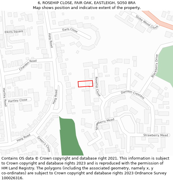 6, ROSEHIP CLOSE, FAIR OAK, EASTLEIGH, SO50 8RA: Location map and indicative extent of plot