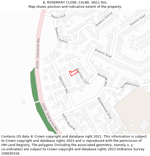 6, ROSEMARY CLOSE, CALNE, SN11 0UL: Location map and indicative extent of plot