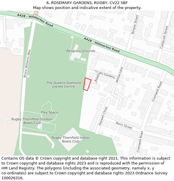 6, ROSEMARY GARDENS, RUGBY, CV22 5BF: Location map and indicative extent of plot