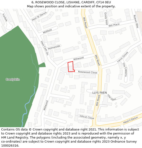 6, ROSEWOOD CLOSE, LISVANE, CARDIFF, CF14 0EU: Location map and indicative extent of plot