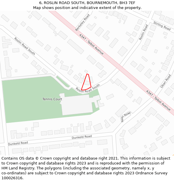 6, ROSLIN ROAD SOUTH, BOURNEMOUTH, BH3 7EF: Location map and indicative extent of plot