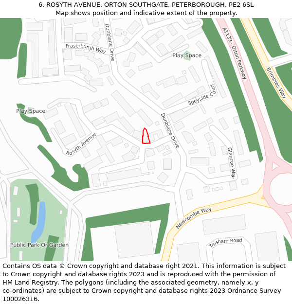 6, ROSYTH AVENUE, ORTON SOUTHGATE, PETERBOROUGH, PE2 6SL: Location map and indicative extent of plot