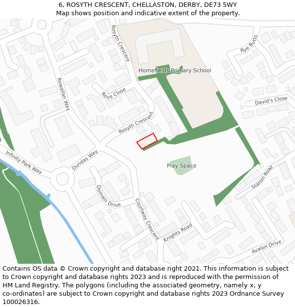 6, ROSYTH CRESCENT, CHELLASTON, DERBY, DE73 5WY: Location map and indicative extent of plot