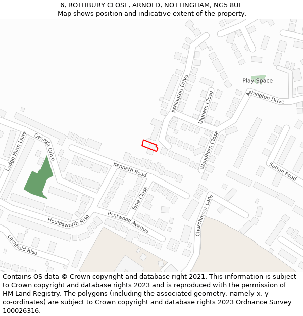 6, ROTHBURY CLOSE, ARNOLD, NOTTINGHAM, NG5 8UE: Location map and indicative extent of plot