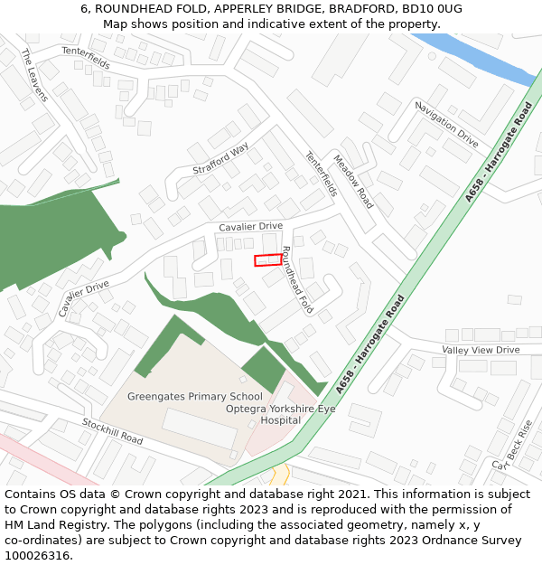 6, ROUNDHEAD FOLD, APPERLEY BRIDGE, BRADFORD, BD10 0UG: Location map and indicative extent of plot