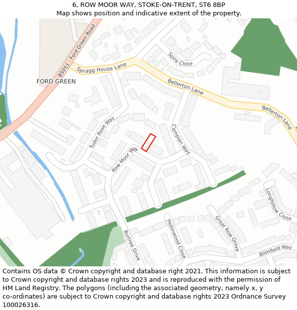 6, ROW MOOR WAY, STOKE-ON-TRENT, ST6 8BP: Location map and indicative extent of plot