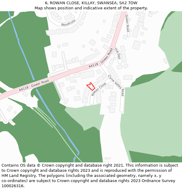 6, ROWAN CLOSE, KILLAY, SWANSEA, SA2 7DW: Location map and indicative extent of plot