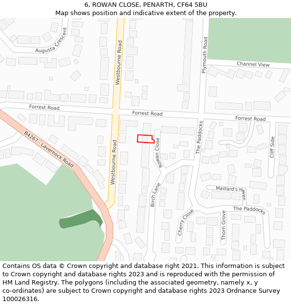 6, ROWAN CLOSE, PENARTH, CF64 5BU: Location map and indicative extent of plot