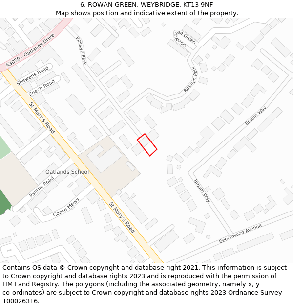 6, ROWAN GREEN, WEYBRIDGE, KT13 9NF: Location map and indicative extent of plot
