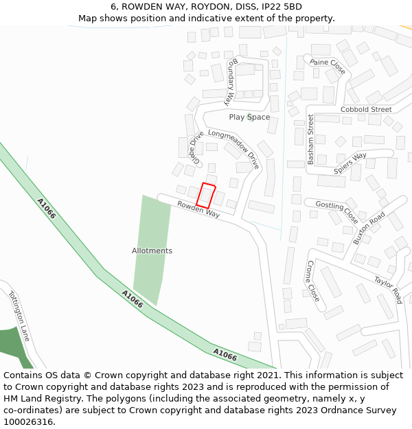 6, ROWDEN WAY, ROYDON, DISS, IP22 5BD: Location map and indicative extent of plot