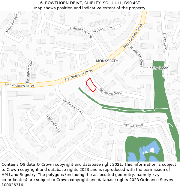 6, ROWTHORN DRIVE, SHIRLEY, SOLIHULL, B90 4ST: Location map and indicative extent of plot