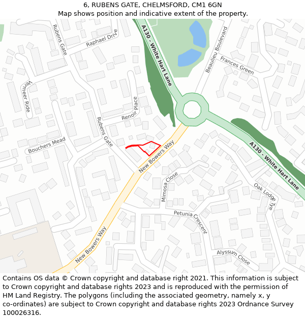 6, RUBENS GATE, CHELMSFORD, CM1 6GN: Location map and indicative extent of plot