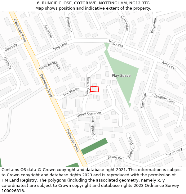 6, RUNCIE CLOSE, COTGRAVE, NOTTINGHAM, NG12 3TG: Location map and indicative extent of plot