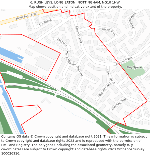 6, RUSH LEYS, LONG EATON, NOTTINGHAM, NG10 1HW: Location map and indicative extent of plot