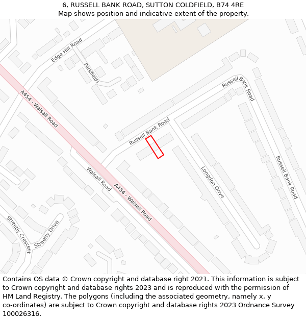 6, RUSSELL BANK ROAD, SUTTON COLDFIELD, B74 4RE: Location map and indicative extent of plot