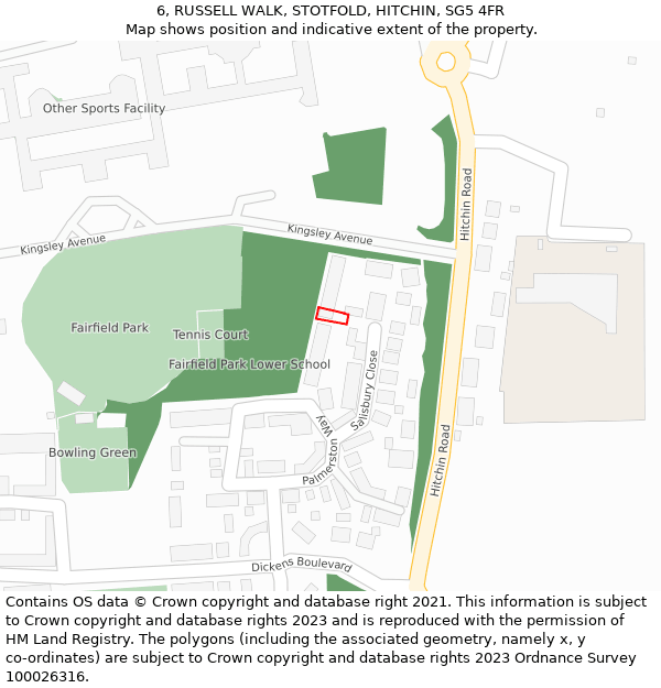 6, RUSSELL WALK, STOTFOLD, HITCHIN, SG5 4FR: Location map and indicative extent of plot