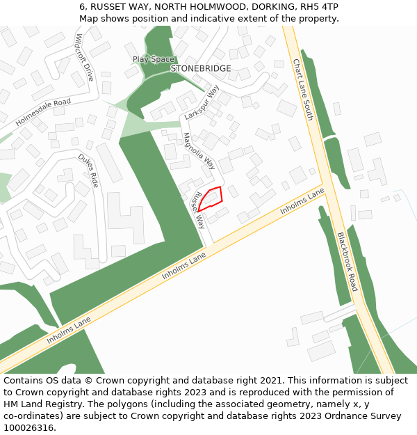 6, RUSSET WAY, NORTH HOLMWOOD, DORKING, RH5 4TP: Location map and indicative extent of plot