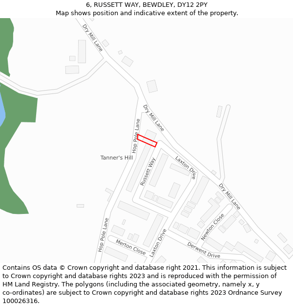 6, RUSSETT WAY, BEWDLEY, DY12 2PY: Location map and indicative extent of plot