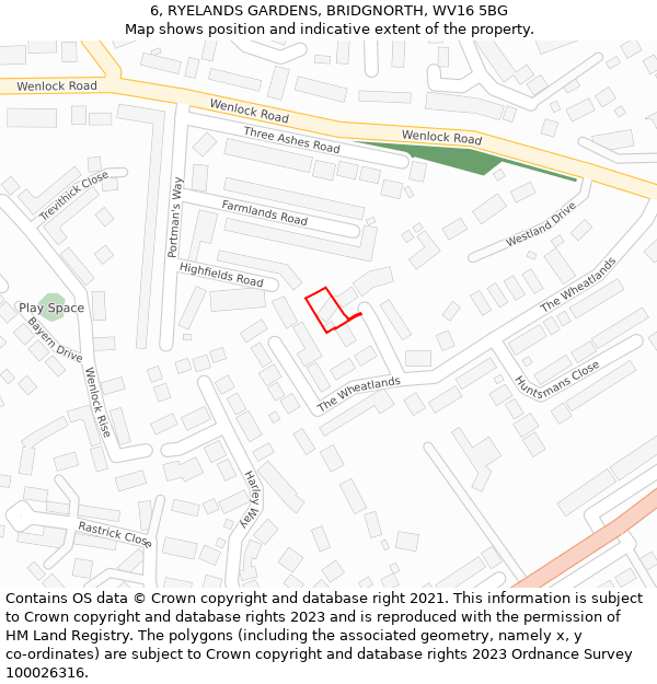 6, RYELANDS GARDENS, BRIDGNORTH, WV16 5BG: Location map and indicative extent of plot