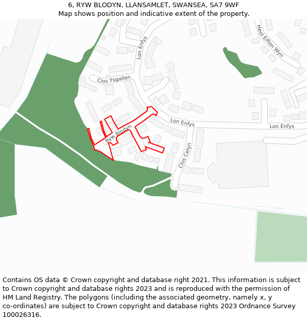 6, RYW BLODYN, LLANSAMLET, SWANSEA, SA7 9WF: Location map and indicative extent of plot