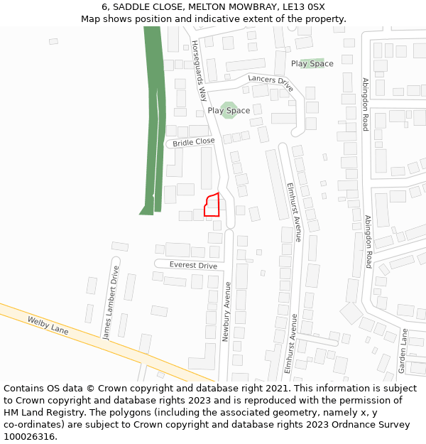 6, SADDLE CLOSE, MELTON MOWBRAY, LE13 0SX: Location map and indicative extent of plot