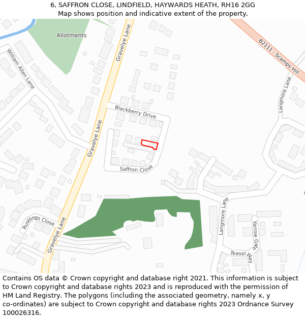 6, SAFFRON CLOSE, LINDFIELD, HAYWARDS HEATH, RH16 2GG: Location map and indicative extent of plot