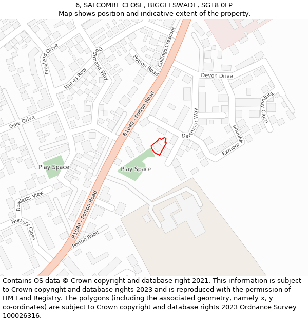 6, SALCOMBE CLOSE, BIGGLESWADE, SG18 0FP: Location map and indicative extent of plot