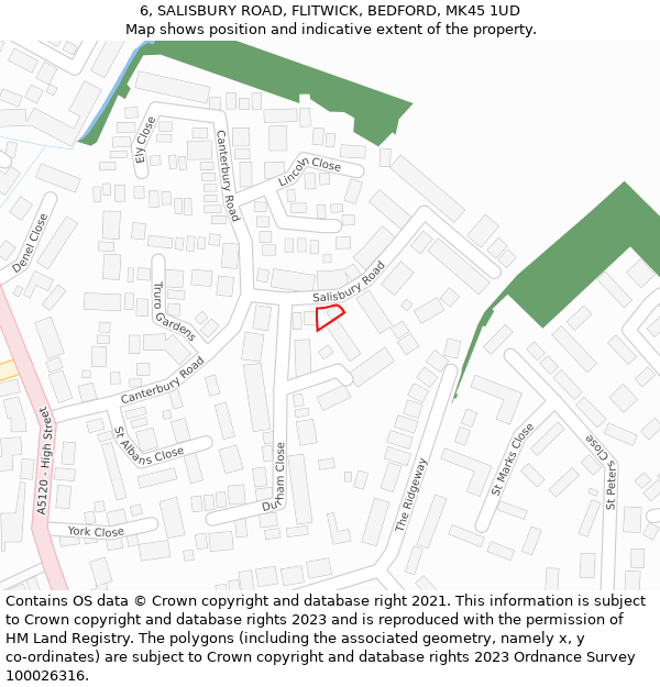 6, SALISBURY ROAD, FLITWICK, BEDFORD, MK45 1UD: Location map and indicative extent of plot