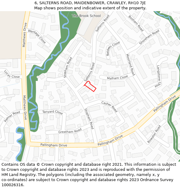 6, SALTERNS ROAD, MAIDENBOWER, CRAWLEY, RH10 7JE: Location map and indicative extent of plot