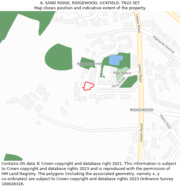 6, SAND RIDGE, RIDGEWOOD, UCKFIELD, TN22 5ET: Location map and indicative extent of plot