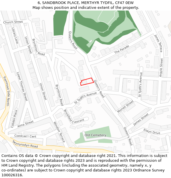 6, SANDBROOK PLACE, MERTHYR TYDFIL, CF47 0EW: Location map and indicative extent of plot