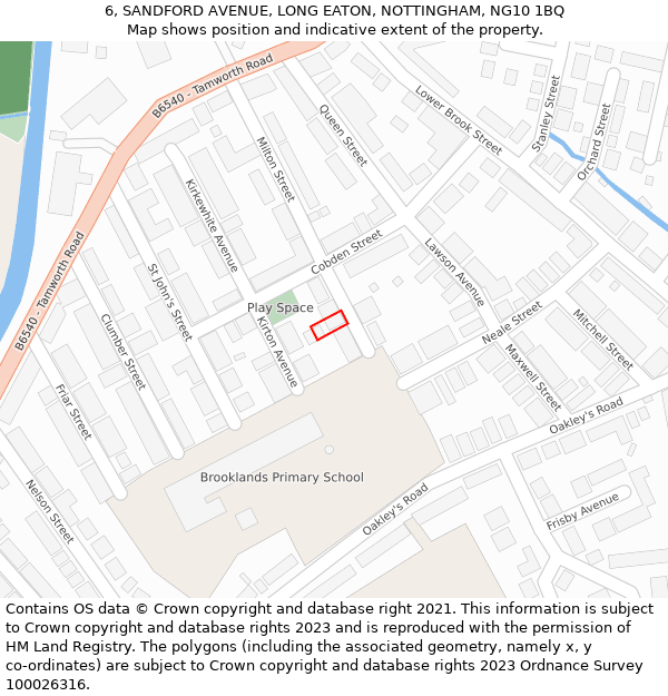 6, SANDFORD AVENUE, LONG EATON, NOTTINGHAM, NG10 1BQ: Location map and indicative extent of plot