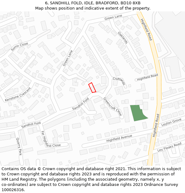 6, SANDHILL FOLD, IDLE, BRADFORD, BD10 8XB: Location map and indicative extent of plot