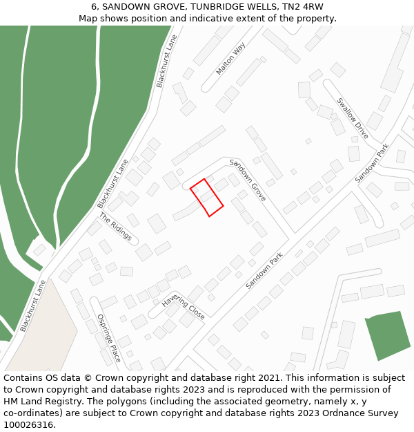 6, SANDOWN GROVE, TUNBRIDGE WELLS, TN2 4RW: Location map and indicative extent of plot