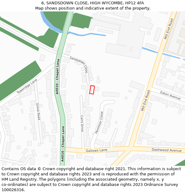 6, SANDSDOWN CLOSE, HIGH WYCOMBE, HP12 4FA: Location map and indicative extent of plot