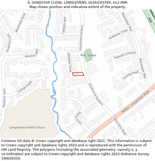 6, SANDSTAR CLOSE, LONGLEVENS, GLOUCESTER, GL2 0NR: Location map and indicative extent of plot