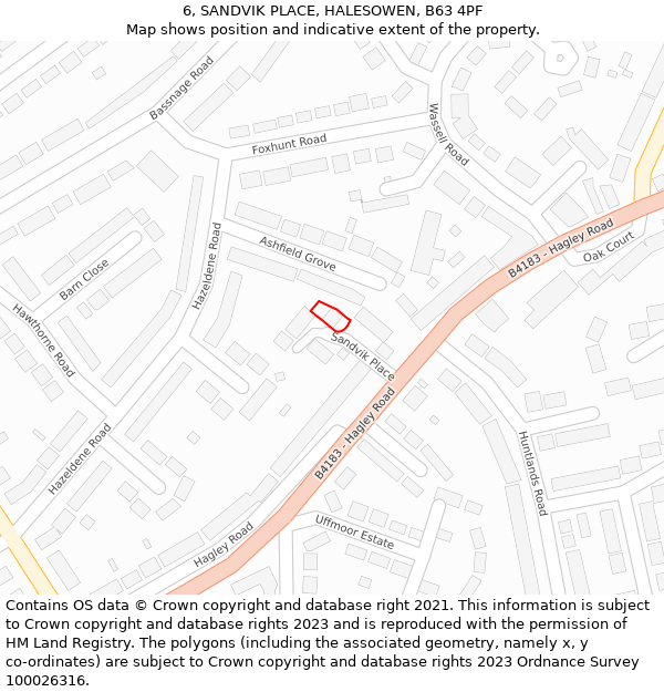 6, SANDVIK PLACE, HALESOWEN, B63 4PF: Location map and indicative extent of plot